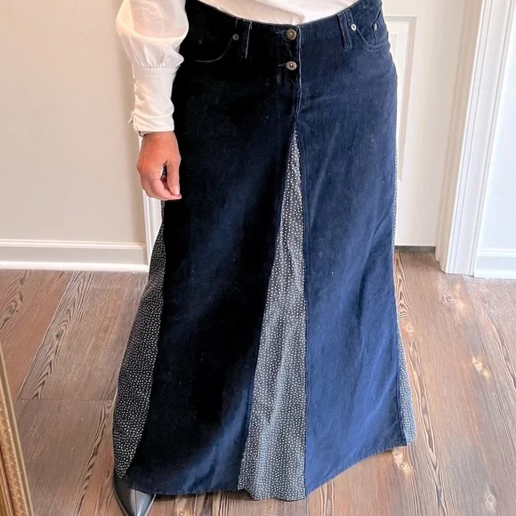 Vintage Maxi Skirt Corduroy Inverted Pleats Star Print pocket patch size medium - Picture 6 of 14